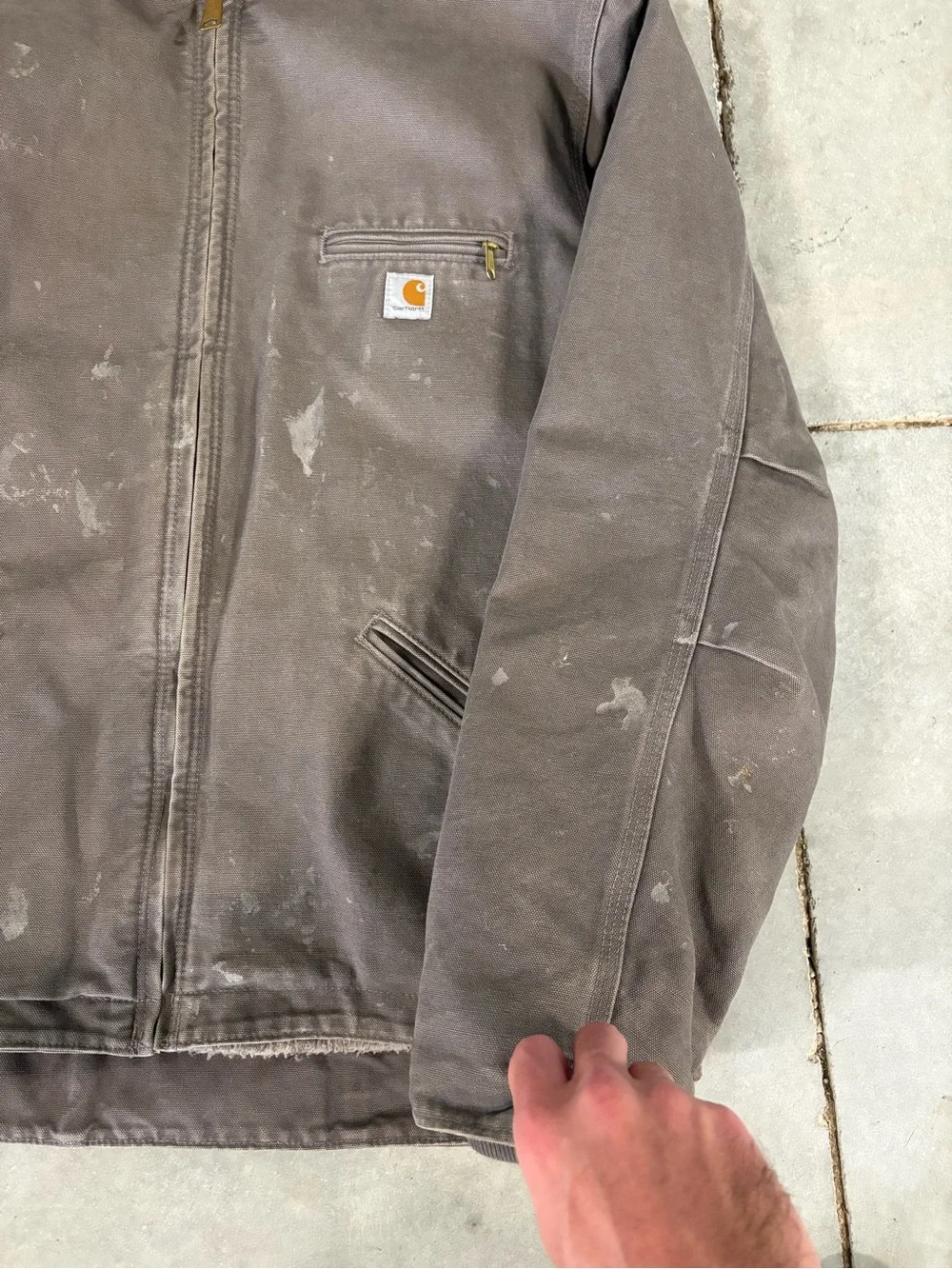 Carhartt Gray Brown Hooded Sherpa-Lined Canvas Jacket Mens M/ Women’s XL